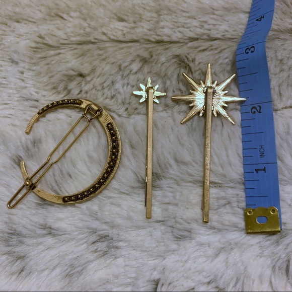 Moon and Star Crystal Rhinestone Gold Hair Pins - Picture 7 of 7